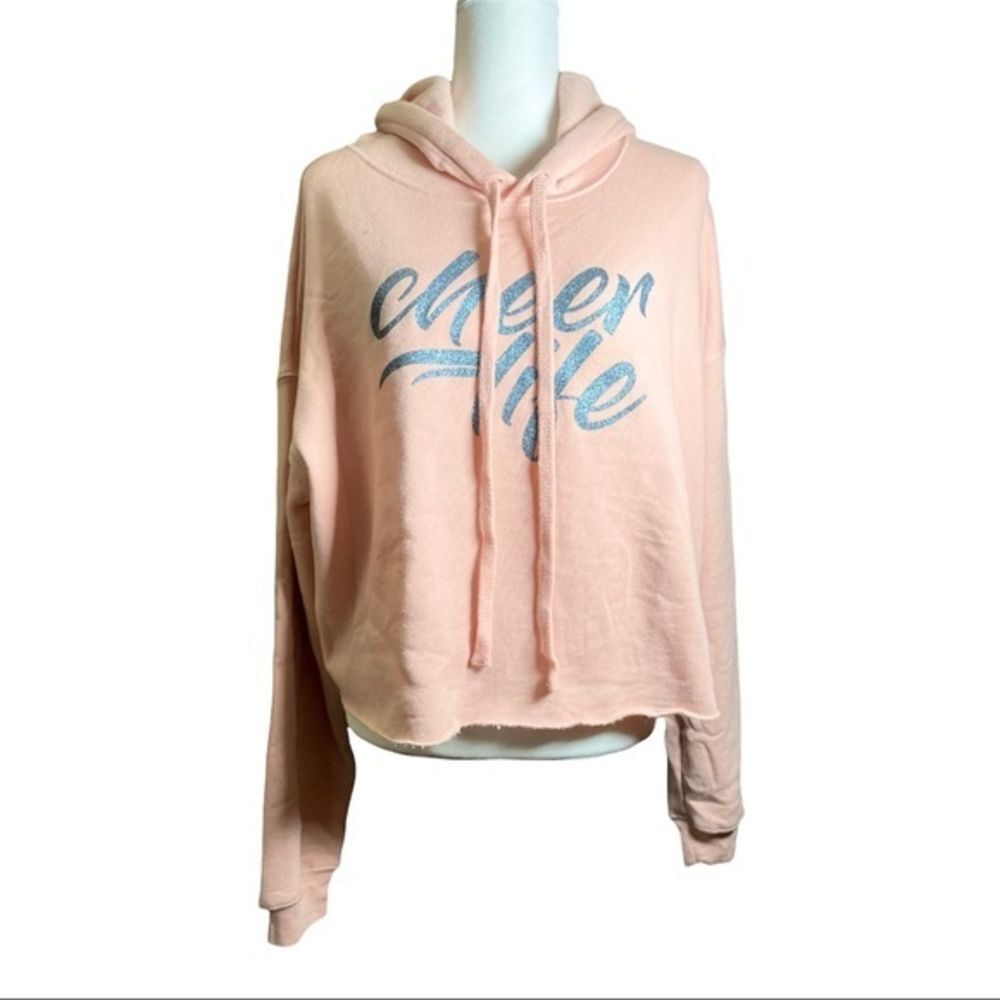 Cheer Life Oversized Raw Hem Long Crop Hoodie -‎ Sz XL